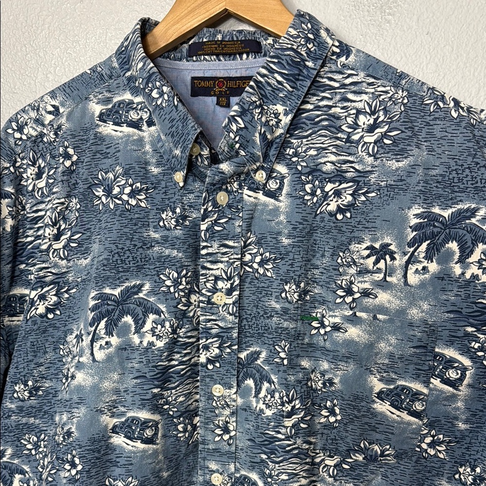 Vintage Tommy Hilfiger Golf Blue Tropical Print Men's‎ Shirt